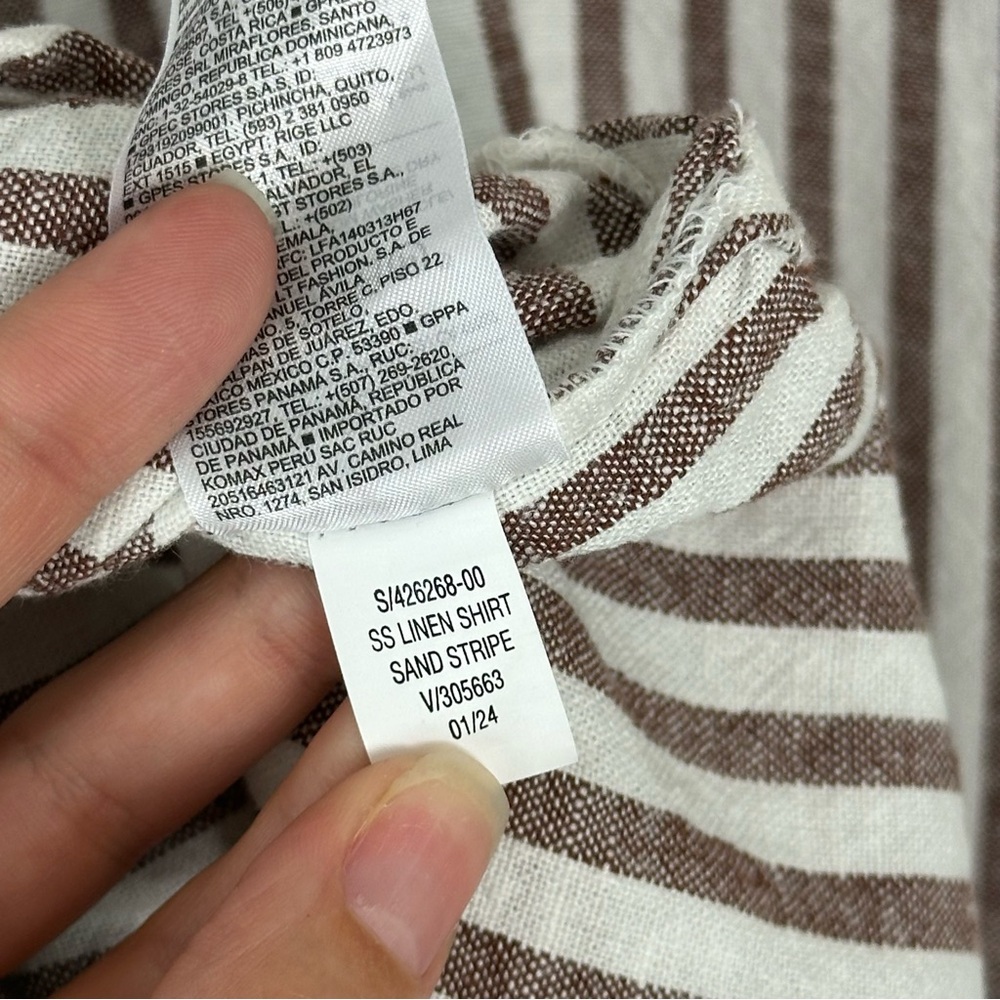 Old Navy Linen-Blend Shirt Dress Plus 2X Sand Stripe Short Sleeve Button Front - Picture 7 of 9